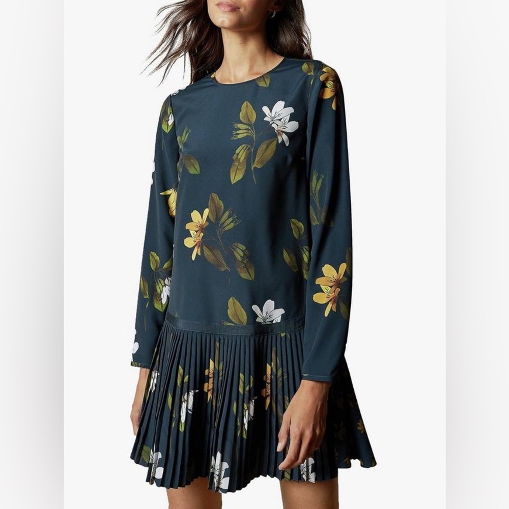 Ted Baker Danees Savanna Long Sleeve Tunic Dress Size 5 (US 12) Dark Blue Floral